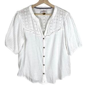 NWT KNOX ROSE White Cotton Eyelet Peasant Top Blouse 1X